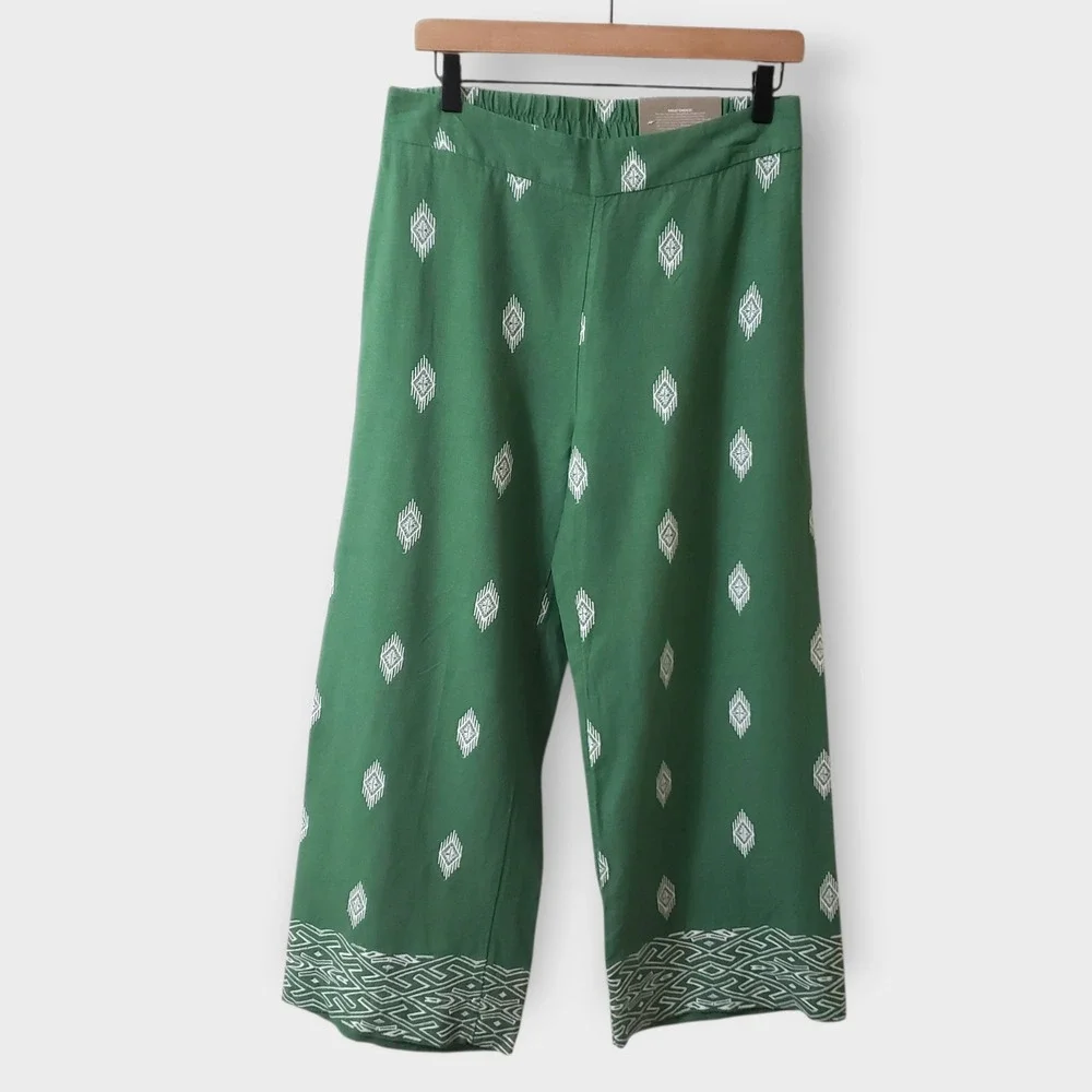 NWT Soft Surroundings Green Embroidered Linen Blend Wide Leg Crop Pants Small - Picture 1 of 12